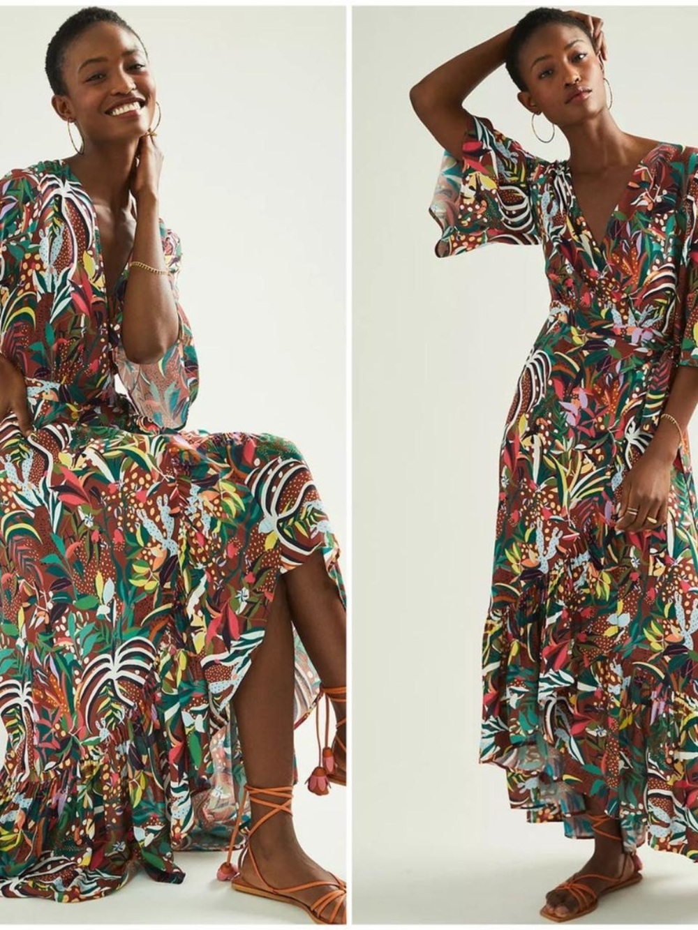 FARM Rio Multicolor Botanical Wrap Maxi Dress
